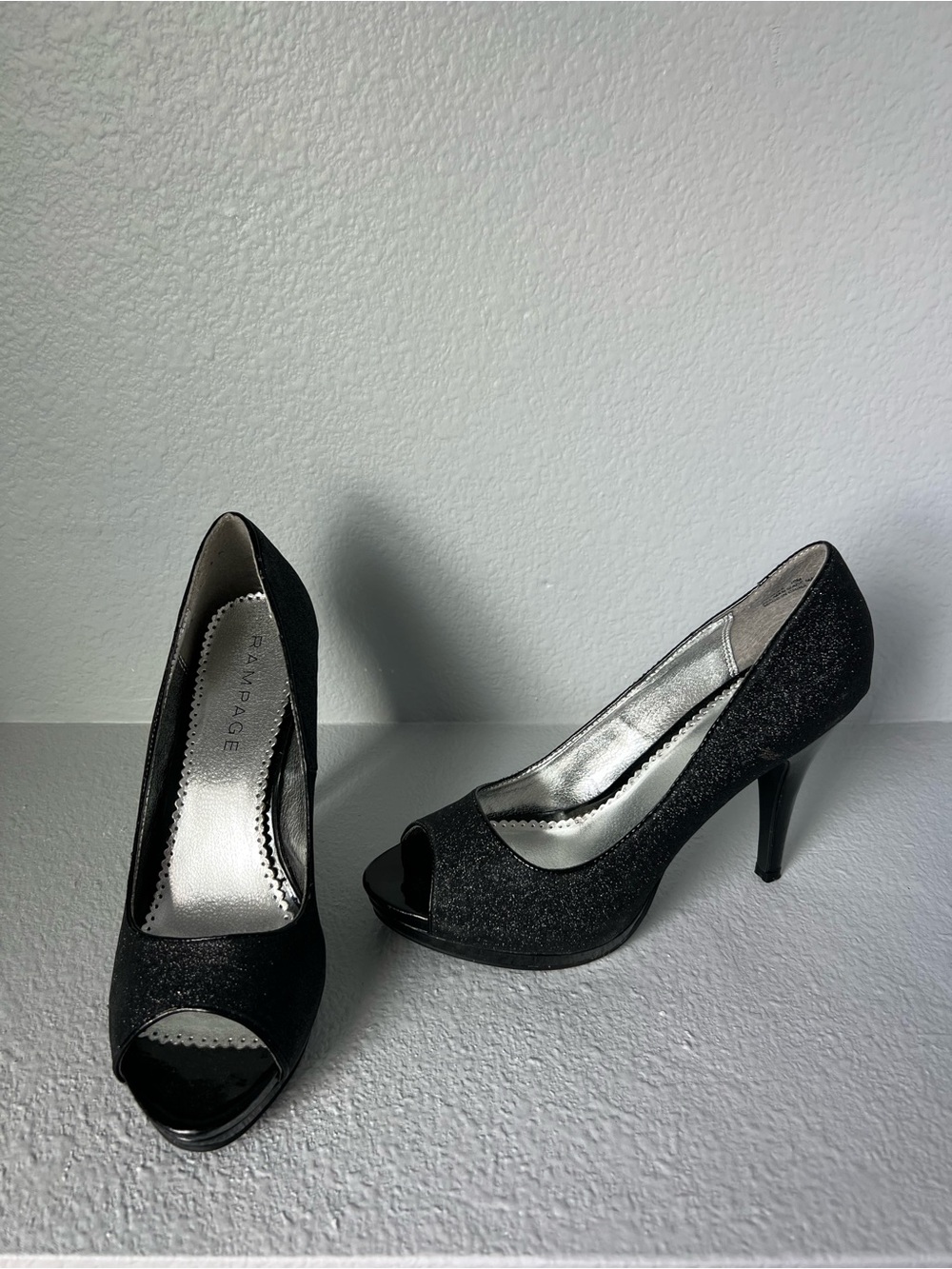 Rampage Black Glitter Open-Toe Stiletto Pumps
